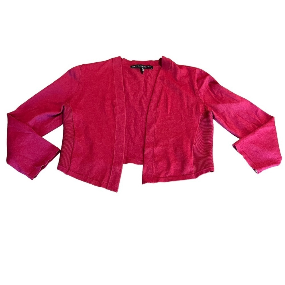 White House Black Market Ribbed Shrug Cropped Sweater Jacket 3/4 Sleeve Red